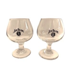 VTG Jim Beam Bourbon Snifter Glasses Set of 2 Clear Glass Black Logo Barware
 4"